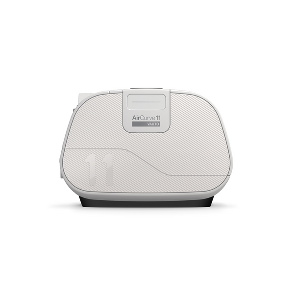 Resmed AirCurve 11 VAuto bilevel device showing the VAuto side panel on a white background