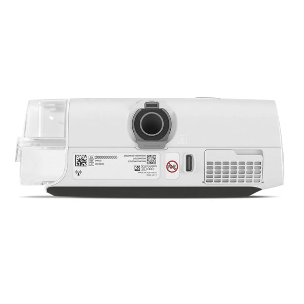 Top view of the Resmed AirCurve 11 VAuto bilevel device with integrated humidifier on a white background