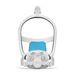 F30i CPAP mask with blue headgear on a white background
